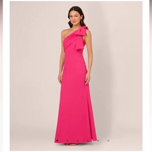 ADRIANNA PAPELL ONE SHOULDER BOW LONG DRESS HOT PINK SIZE 10